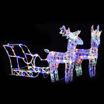 Decoração de Natal renas/trenó 160 luzes LED 130 cm acrílico