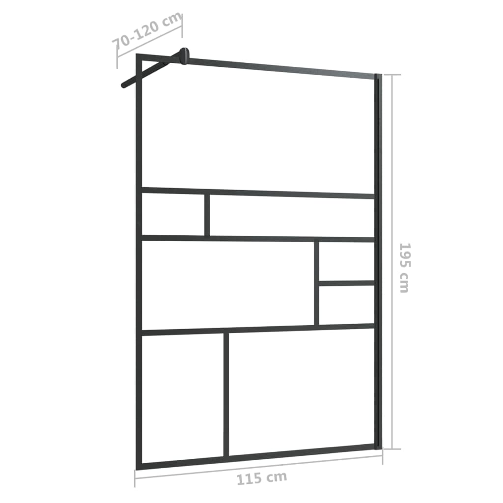 Divisória de chuveiro c/ vidro transparente ESG 115x195cm preto