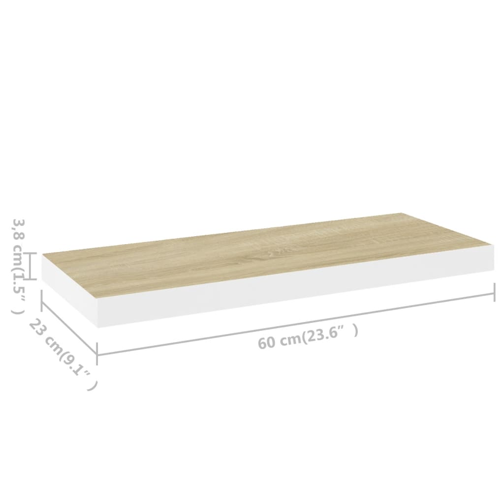 Prateleiras parede 2 pcs 60x23,5x3,8 cm MDF carvalho e branco