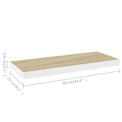 Prateleiras parede 2 pcs 60x23,5x3,8 cm MDF carvalho e branco