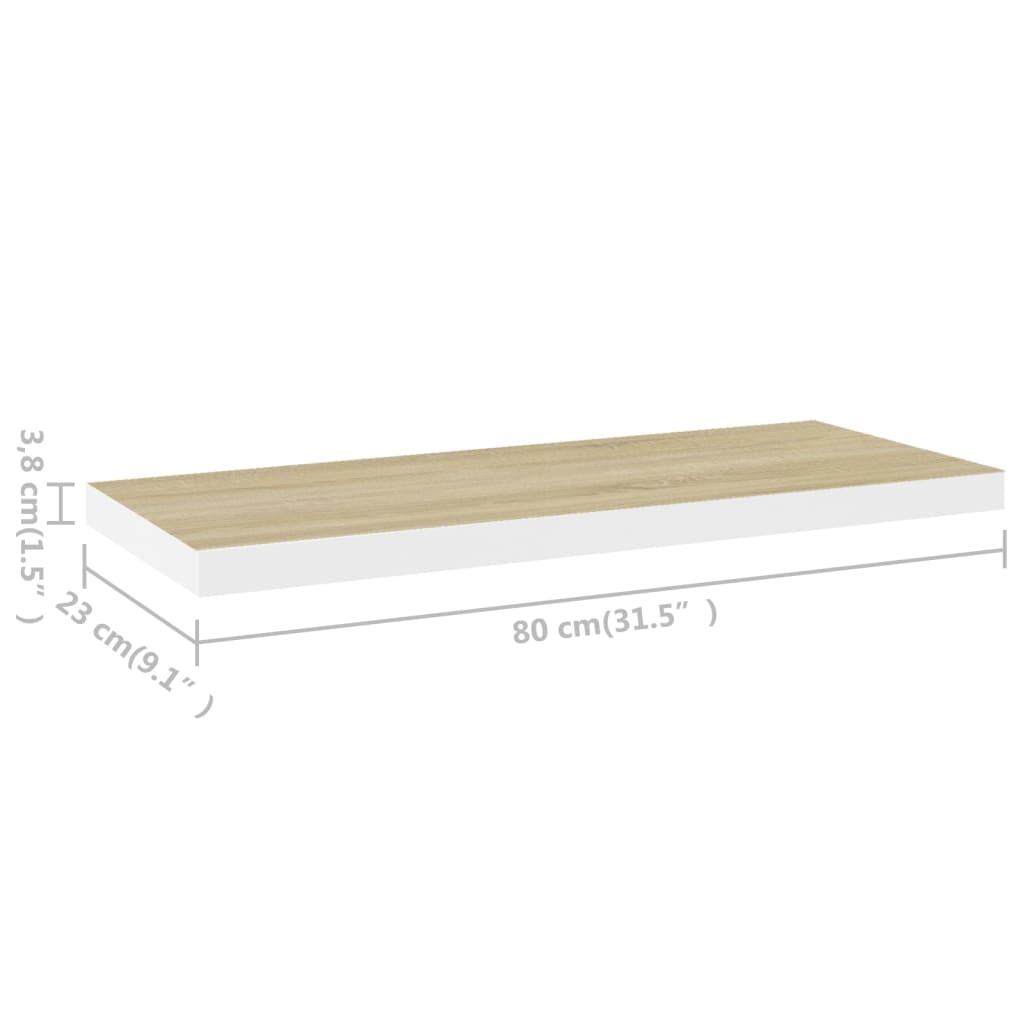 Prateleiras de parede 2 pcs 80x23,5x3,8cm MDF carvalho e branco