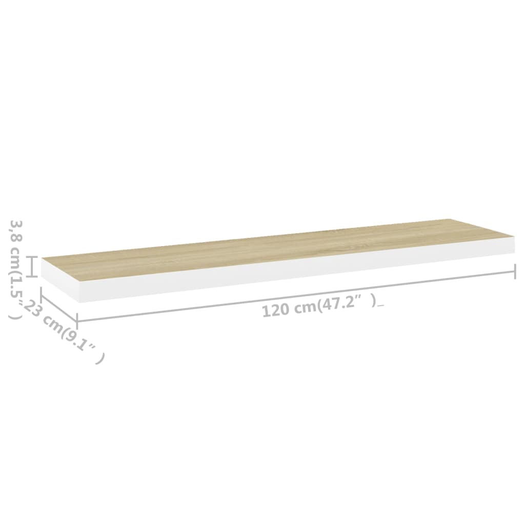 Prateleiras parede 2 pcs 120x23,5x3,8 cm MDF carvalho e branco