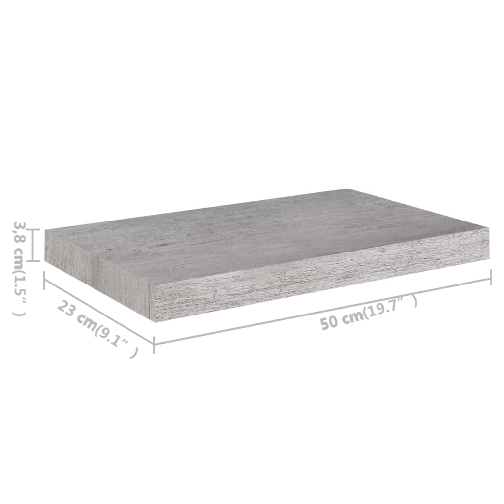 Prateleiras de parede 2 pcs 50x23x3,8 cm MDF cinzento-cimento