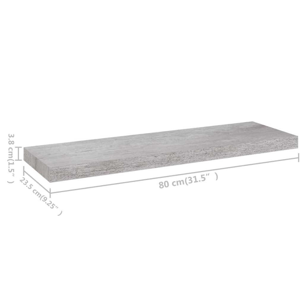 Prateleiras de parede 2 pcs 80x23,5x3,8cm MDF cinzento-cimento