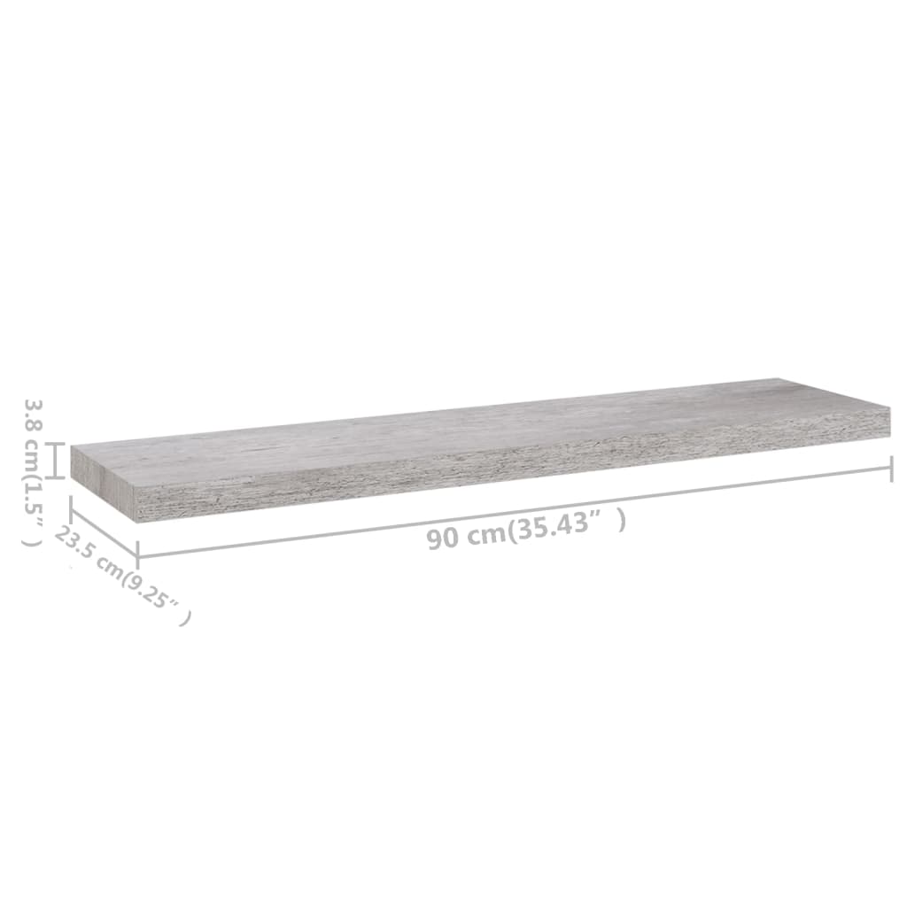 Prateleiras de parede 2 pcs 90x23,5x3,8cm MDF cinzento-cimento