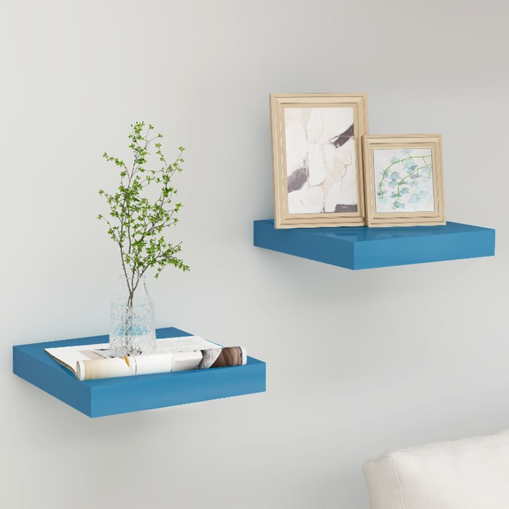 Prateleiras de parede suspensas 2 pcs 23x23,5x3,8 cm MDF azul