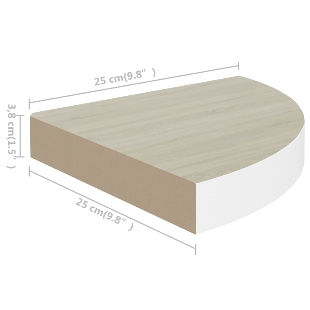 Prateleiras canto parede 2 pcs 25x25x3,8 cm MDF carvalho/branco