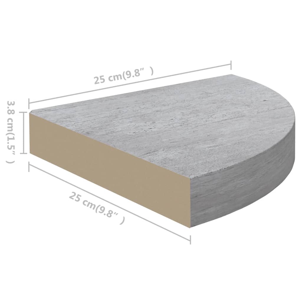 Prateleiras canto parede 2 pcs 25x25x3,8cm MDF cinzento cimento