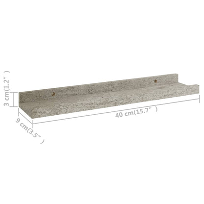 Prateleiras de parede 2 pcs 40x9x3 cm cinzento cimento