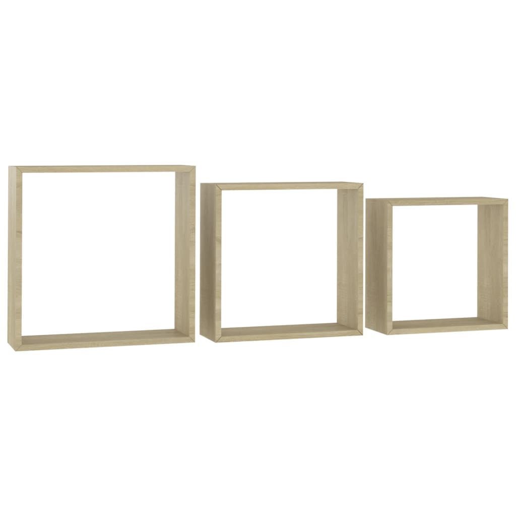 Prateleiras de parede forma de cubo 3pcs cm cor carvalho sonoma