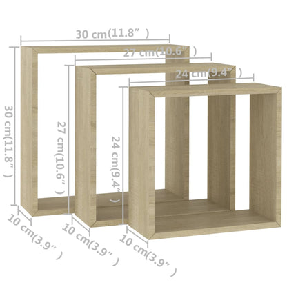 Prateleiras de parede forma de cubo 3pcs cm cor carvalho sonoma