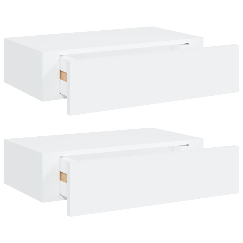 Prateleiras de parede com gavetas 2pcs MDF 40x23,5x10 cm branco