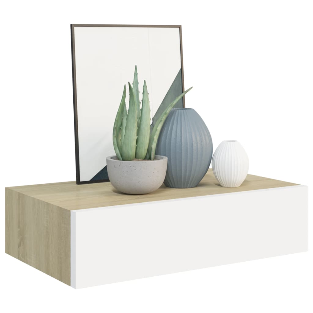 Prateleiras parede + gavetas 2pcs MDF 40x23,5x10cm carv./branco