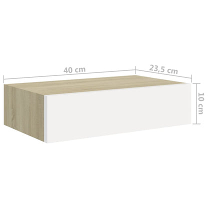 Prateleiras parede + gavetas 2pcs MDF 40x23,5x10cm carv./branco