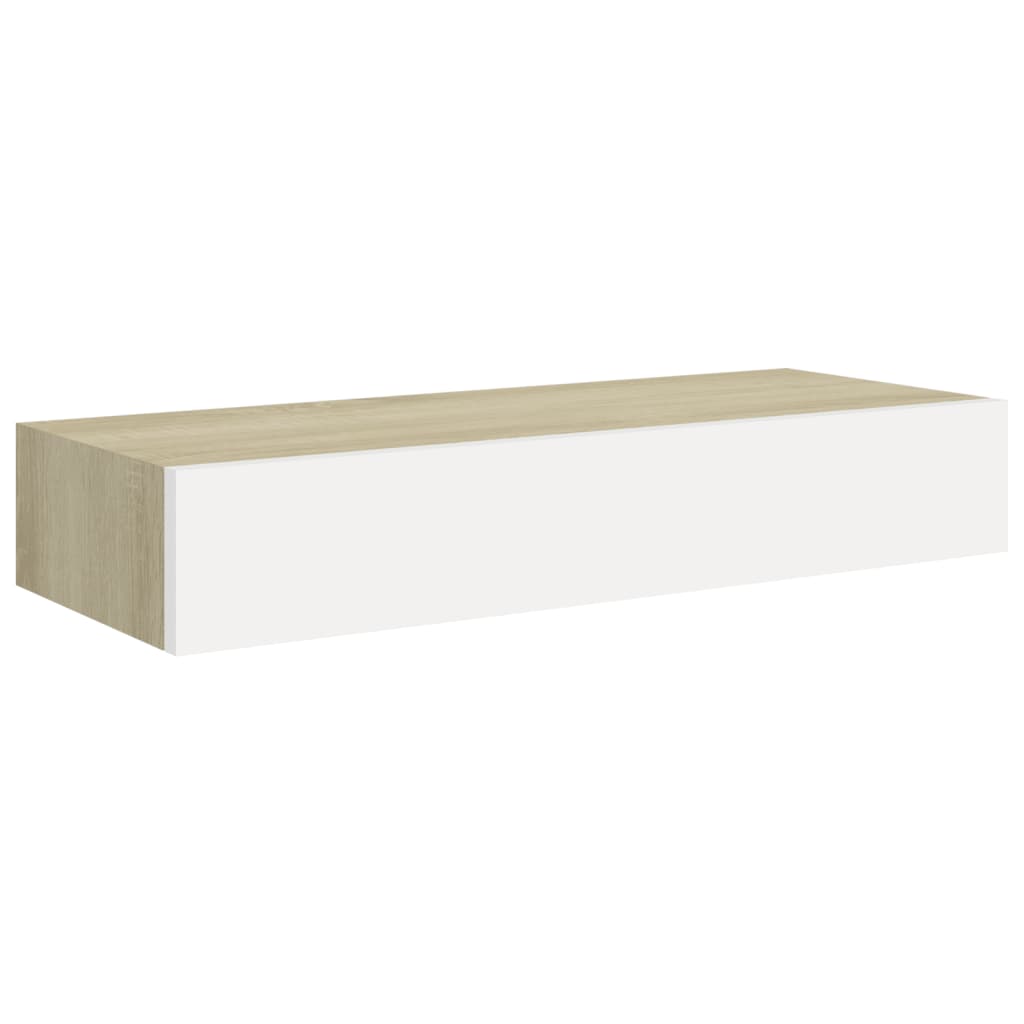 Prateleiras parede c/ gavetas 2pcs MDF 60x23,5x10cm carv./branco