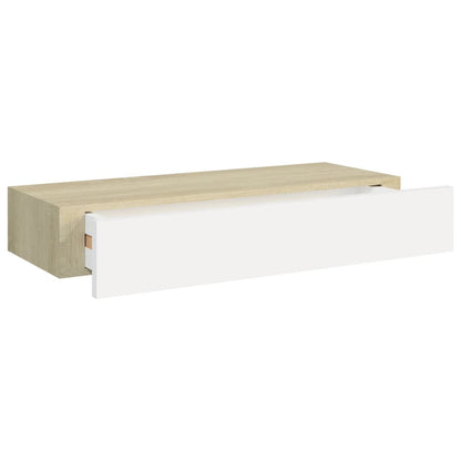 Prateleiras parede c/ gavetas 2pcs MDF 60x23,5x10cm carv./branco