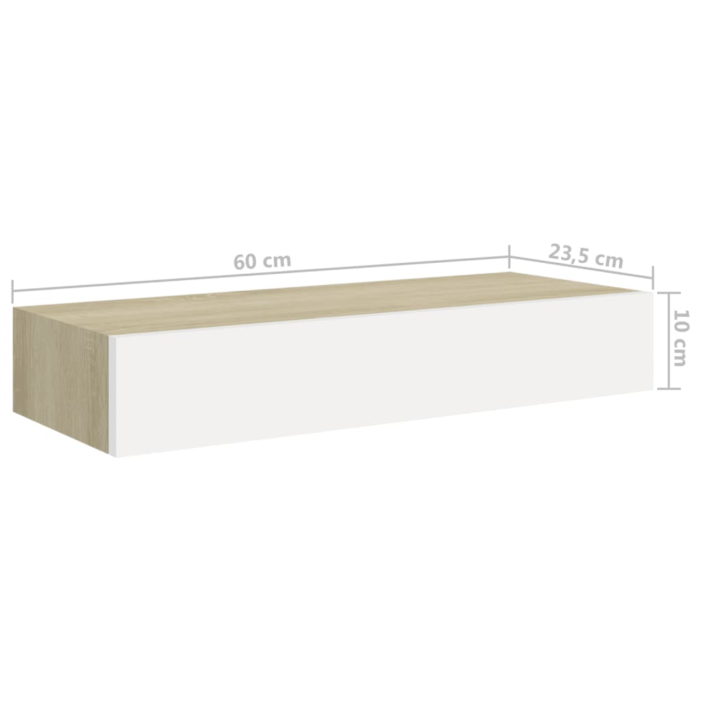 Prateleiras parede c/ gavetas 2pcs MDF 60x23,5x10cm carv./branco