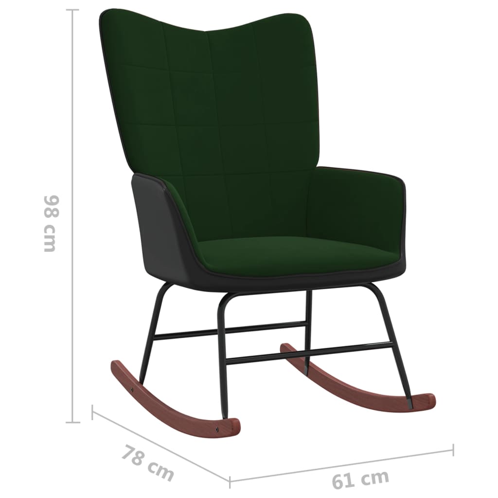 Cadeira de baloiço PVC e veludo verde-escuro