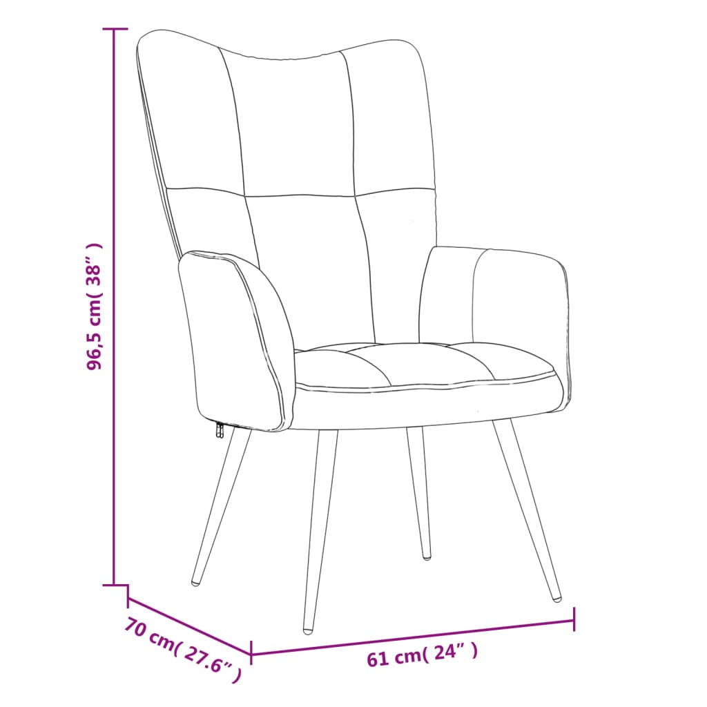 Poltrona de Descanso Jane - Com Apoio de Pés - Em Veludo, Estrutura em Aço e Acolchoamento em Espuma - Cinzento Escuro - 61 x 70 x 96,5 cm - Design Nórdico