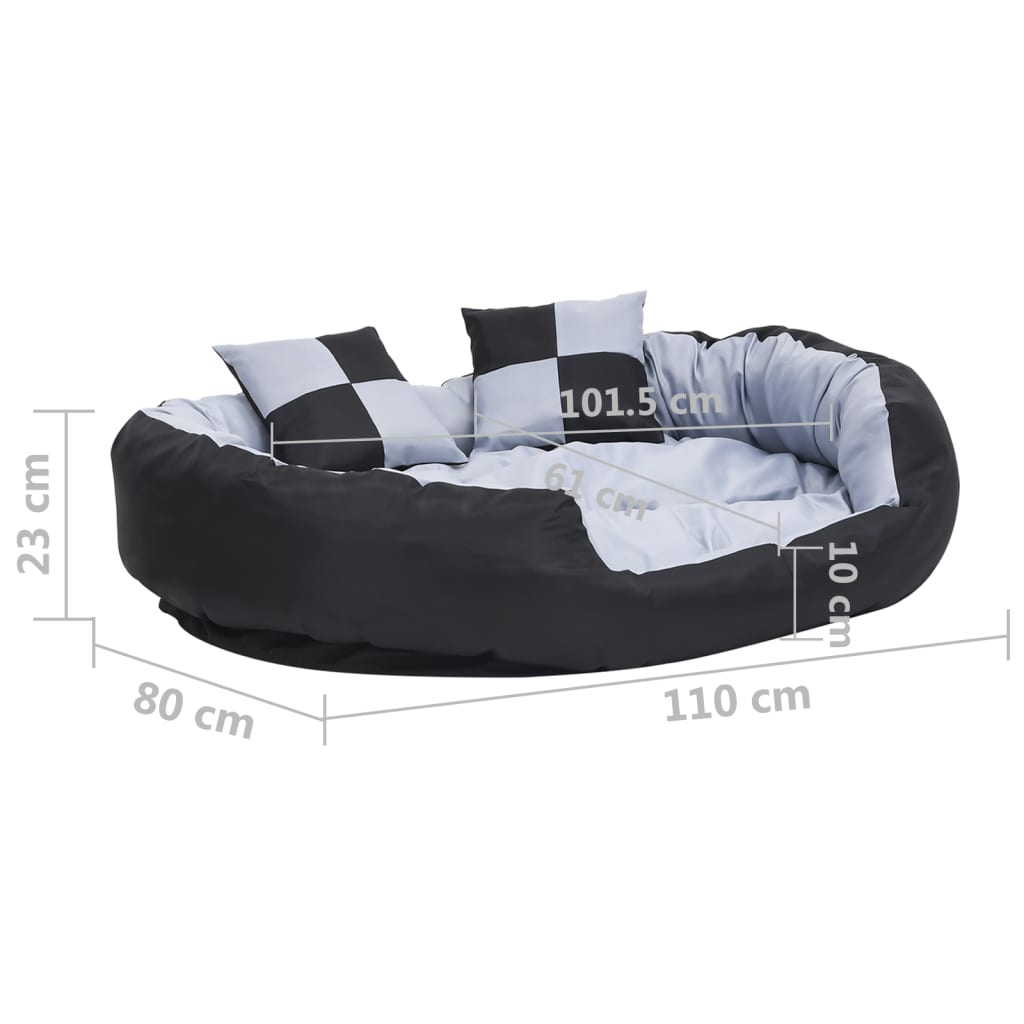 Almofadão p/ cães reversível e lavável 110x80x23 cm cinza/preto