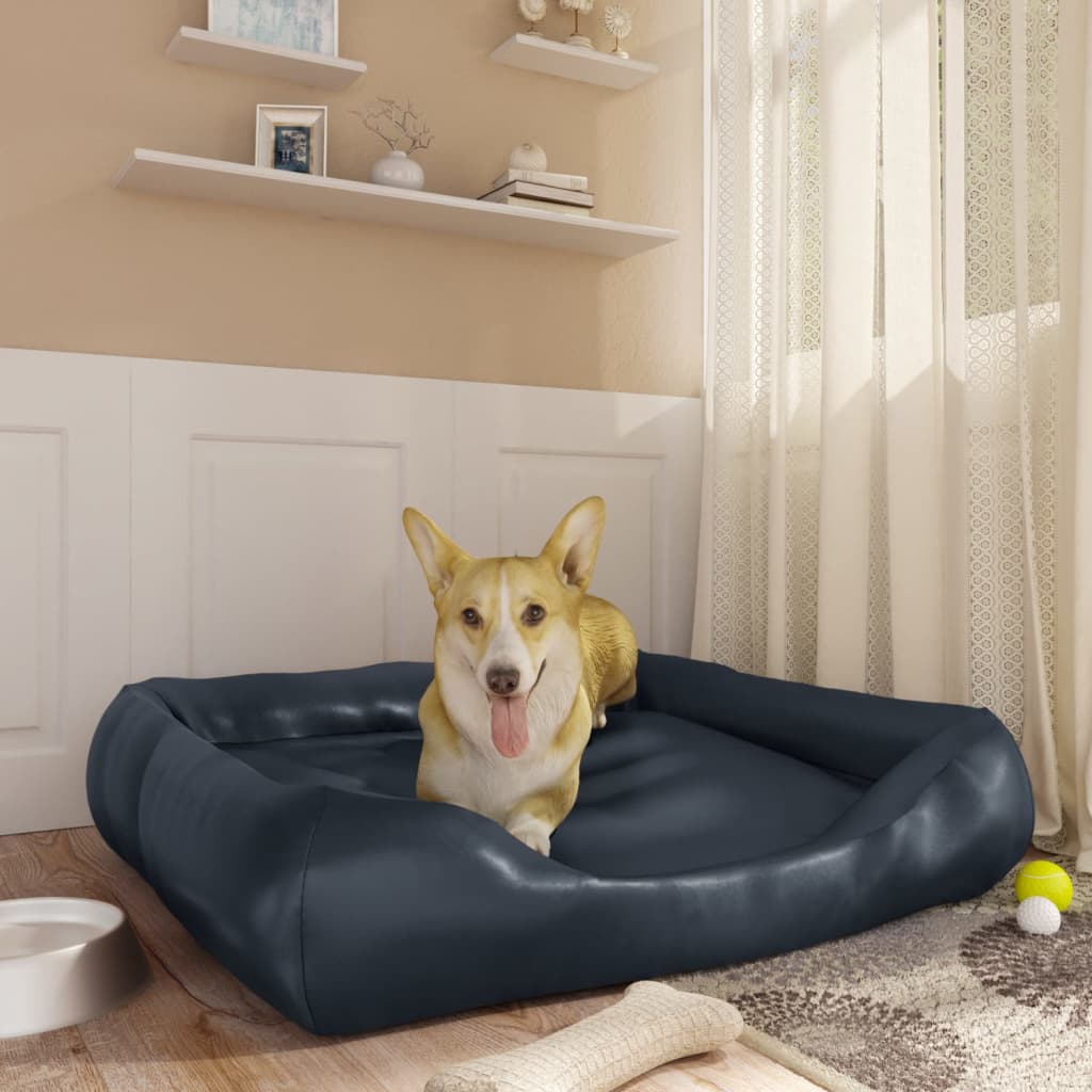 Cama para cães 80x68x23 cm couro artificial azul-escuro