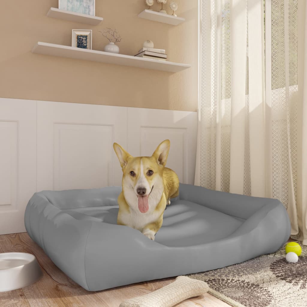 Cama para cães 80x68x23 cm couro artificial cinzento-claro