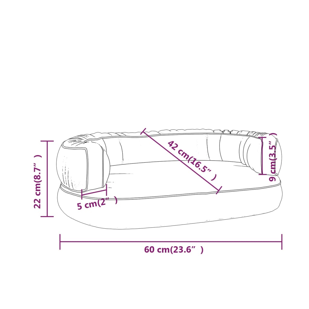 Cama p/ cães espuma ergonómico 60x42 cm couro artificial cinza