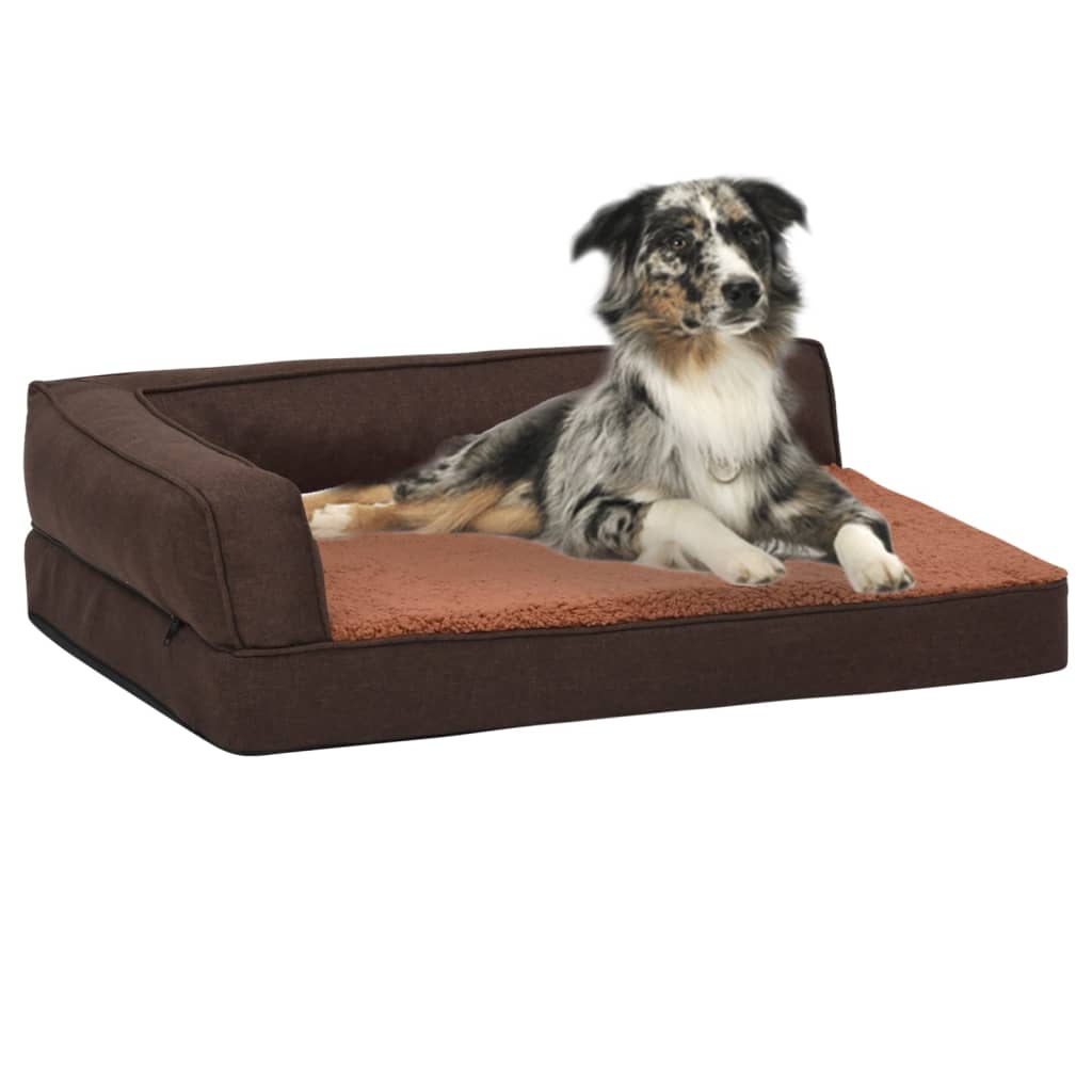 Cama para cães ergonómica 60x42cm aspeto linho pelúcia castanho