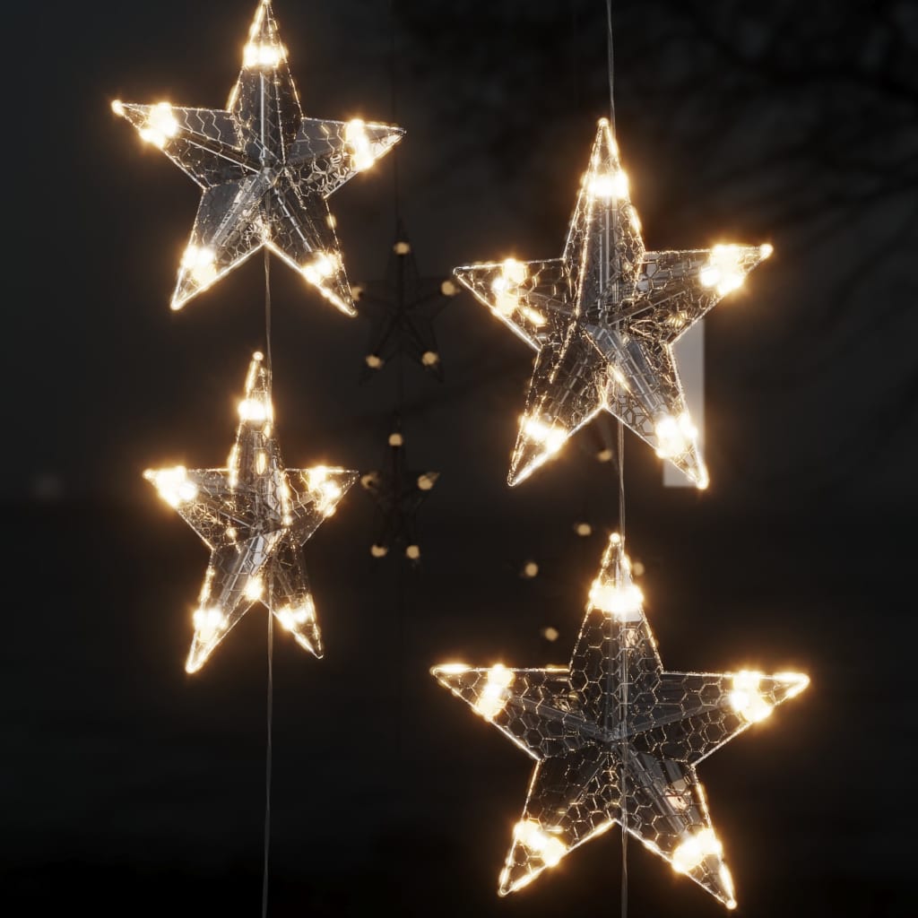 Cortina iluminação c/ estrelas 200 LEDs 8 funções branco quente