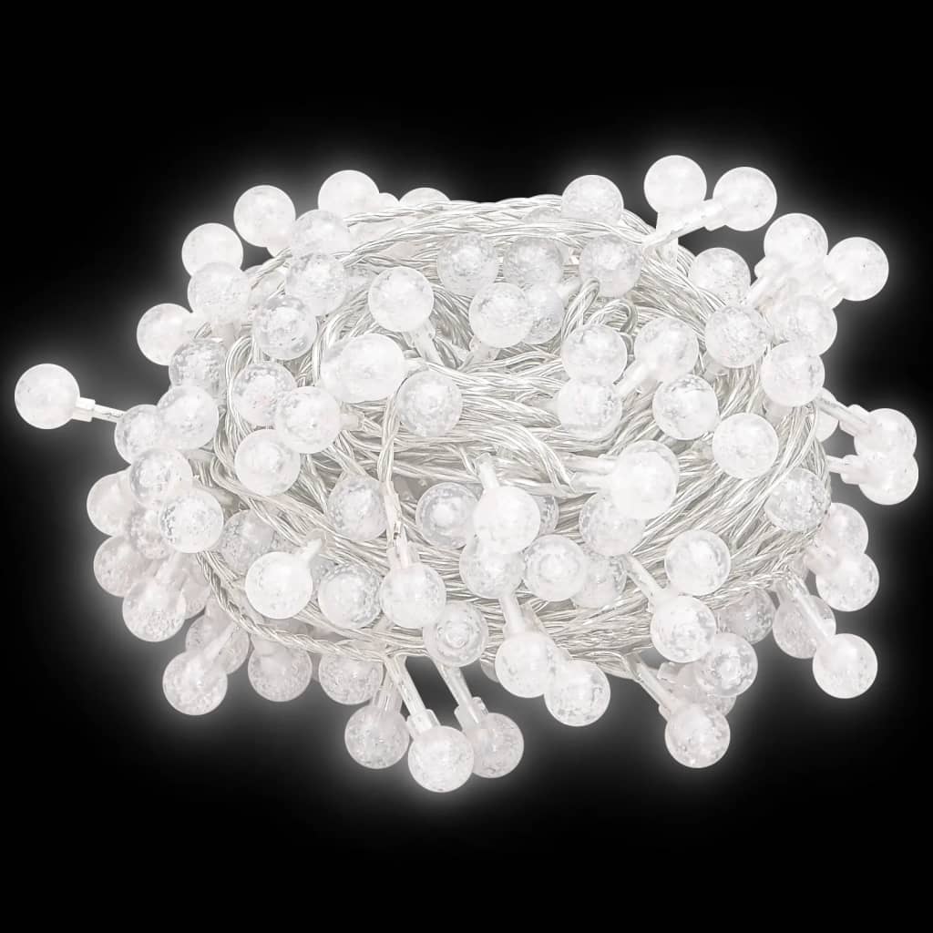 Cordão de luzes em globo 20 m 200 LED 8 funções branco frio