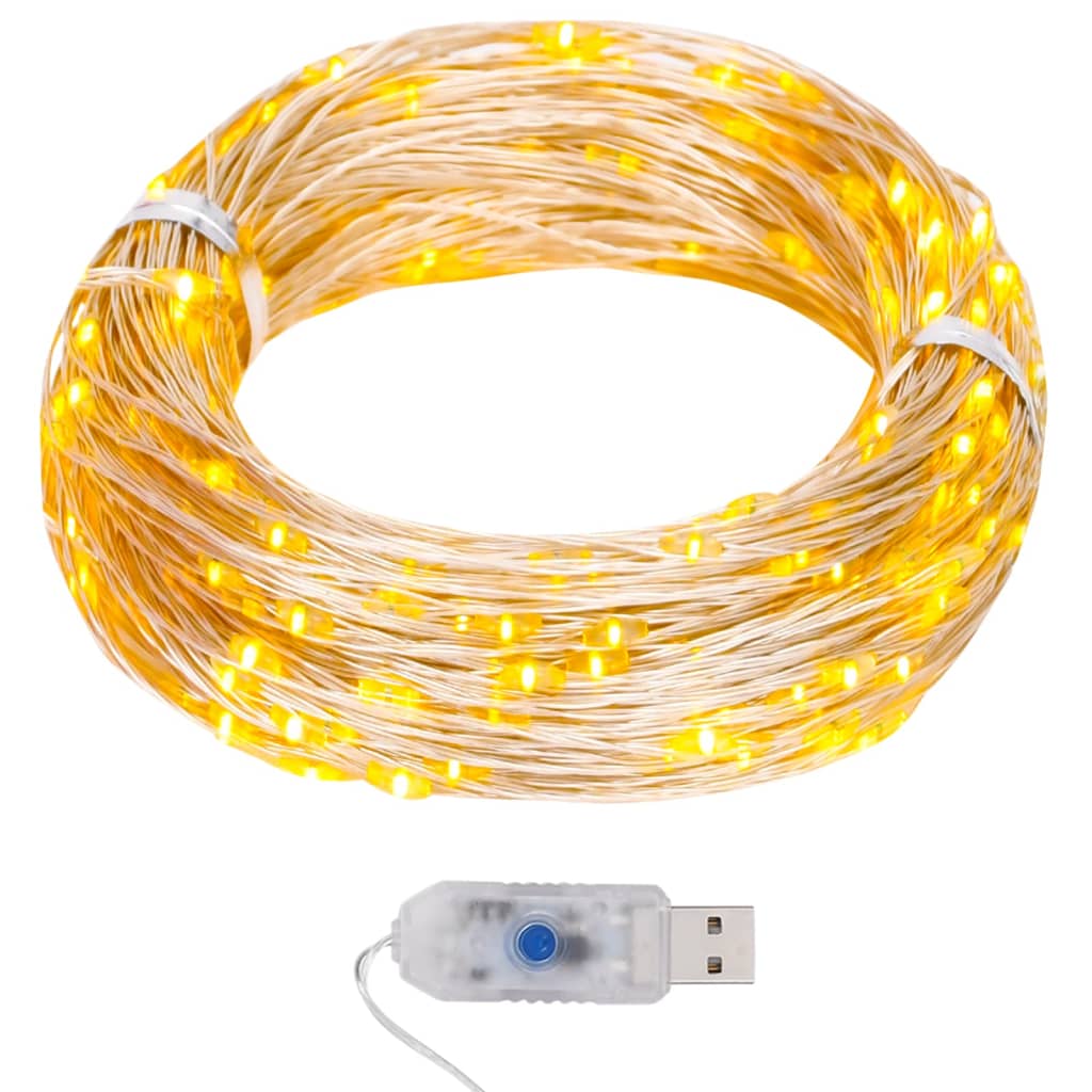 Cordão de micro luzes 40 m 400 LEDs 8 funções branco quente