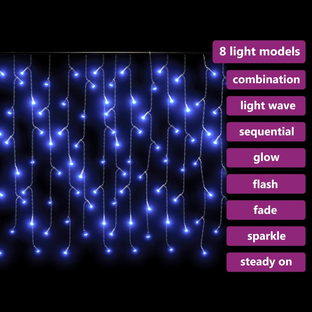 Cortina de Luzes de 10 m para Exterior - Imitação de Gelo - 400 LEDs Azul