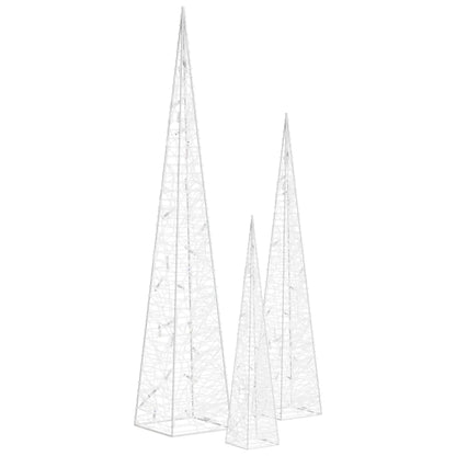 Conj. cones decorativos LEDs branco quente acrílico 30/45/60cm