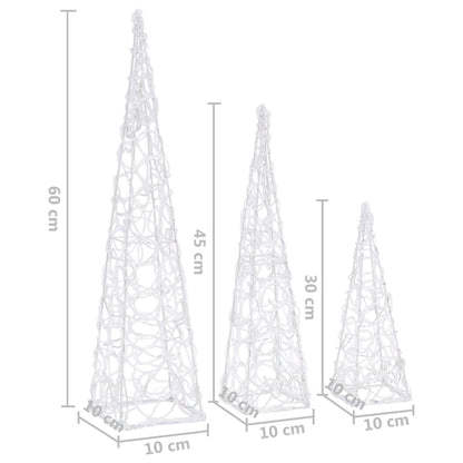 Conj. cones decorativos LEDs branco quente acrílico 30/45/60cm