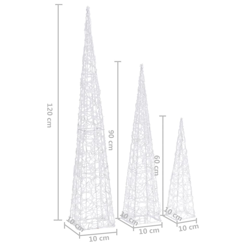 Conj. cones decorativos c/ LEDs azuis acrílico 60/90/120 cm