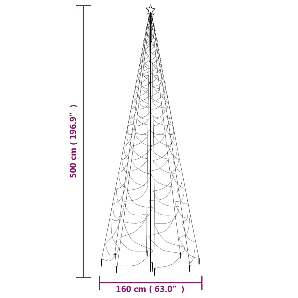 Árvore de Natal c/ poste metal 1400 luzes LED 5 m azul