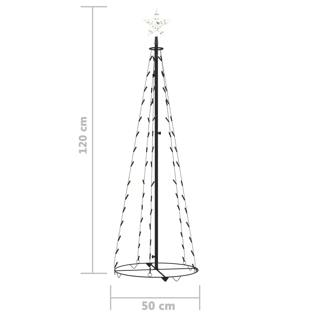 Árvore de Natal em cone c/ 70 luzes LED 50x120 cm branco quente