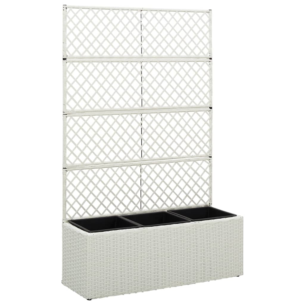 Floreira com treliça e 3 vasos 83x30x130 cm vime PE branco