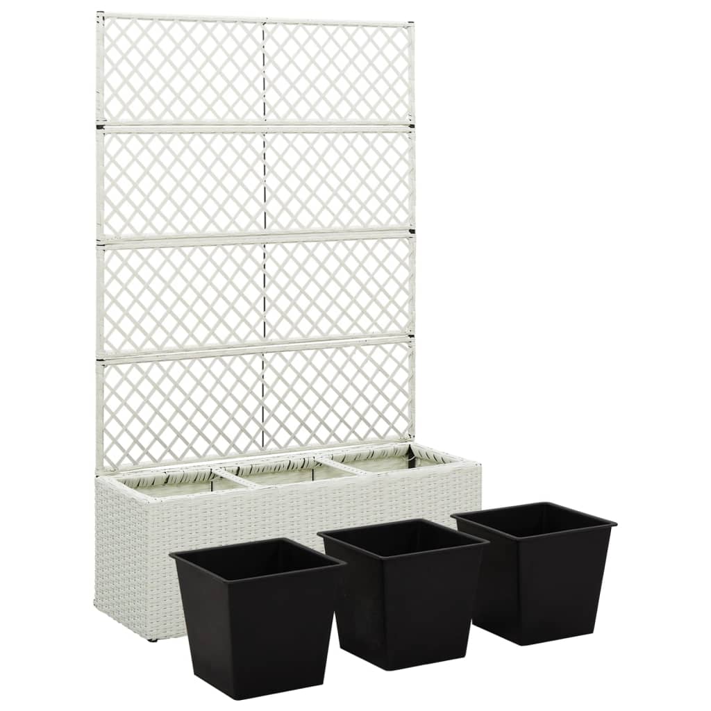 Floreira com treliça e 3 vasos 83x30x130 cm vime PE branco