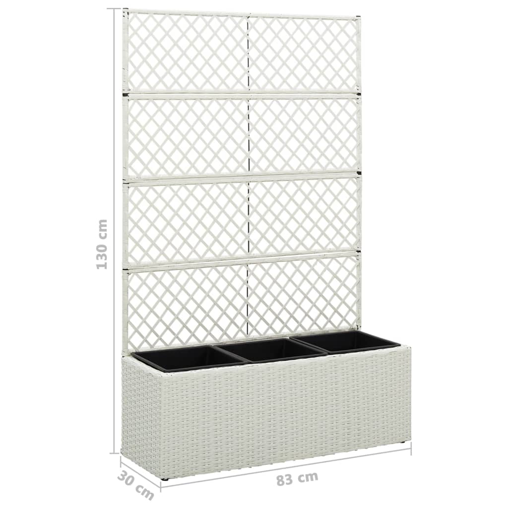 Floreira com treliça e 3 vasos 83x30x130 cm vime PE branco