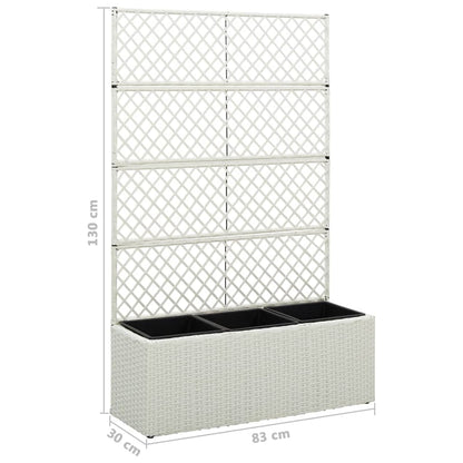 Floreira com treliça e 3 vasos 83x30x130 cm vime PE branco