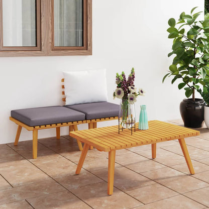 3 pcs conjunto lounge de jardim c/ almofadões acácia maciça