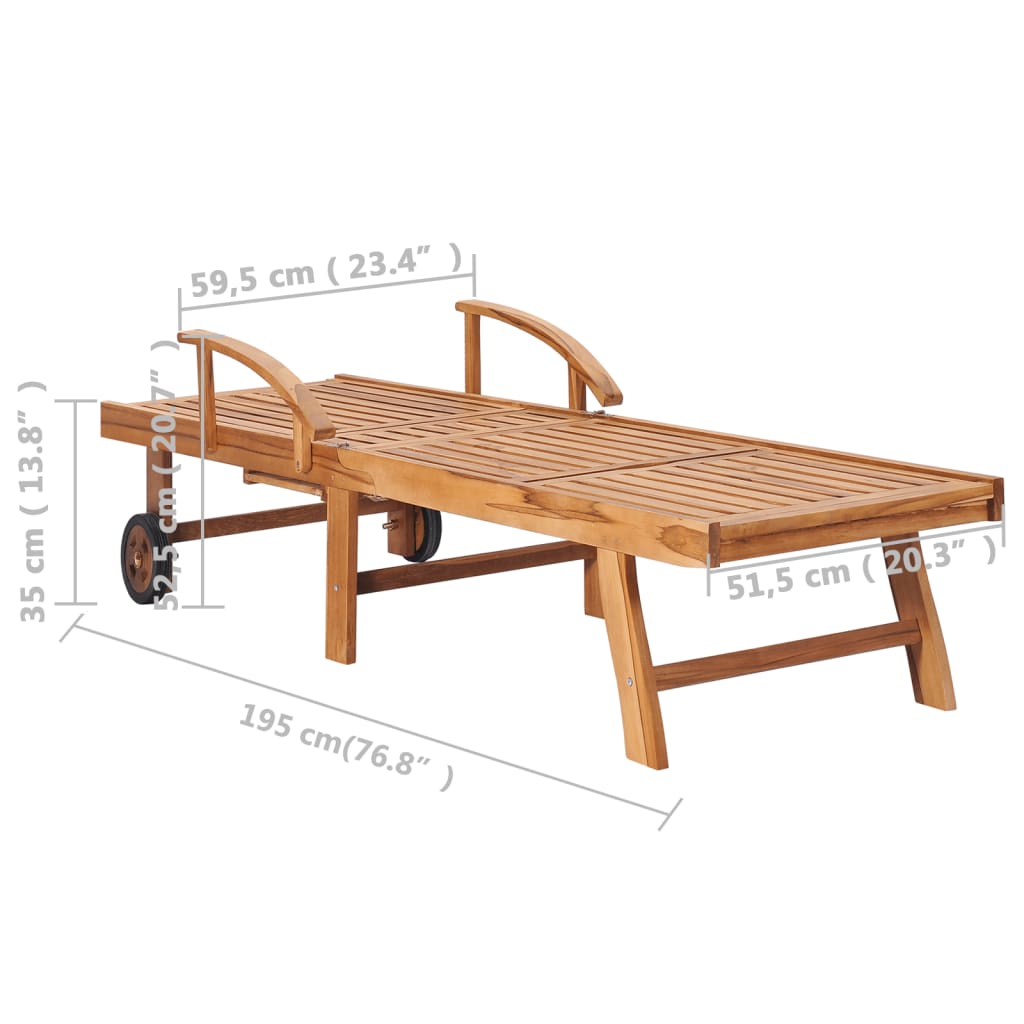 Espreguiçadeiras com mesa e almofadão 2 pcs teca maciça