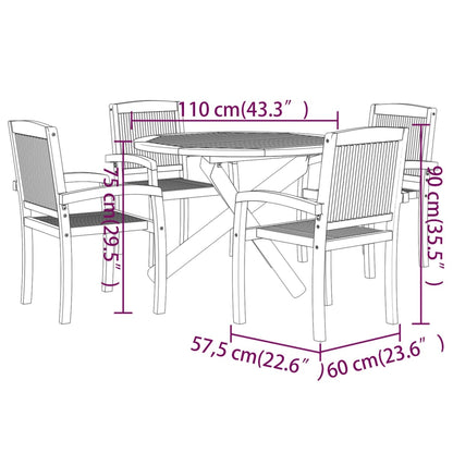 5 pcs conjunto de jantar p/ jardim madeira de teca maciça