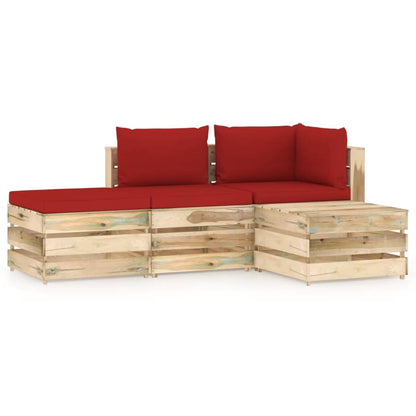 4 pcs conj. lounge jardim c/ almofadões madeira impreg. verde