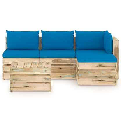 5 pcs conj. lounge jardim c/ almofadões madeira impreg. verde