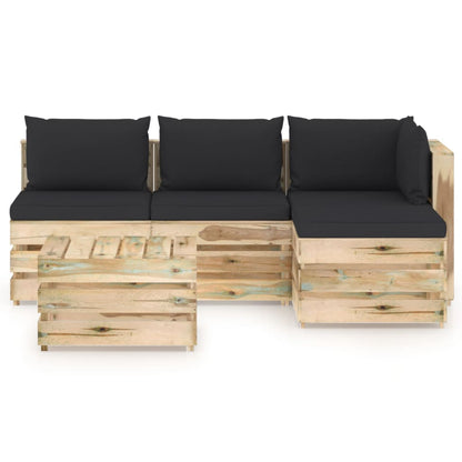 5 pcs conj. lounge jardim c/ almofadões madeira impreg. verde