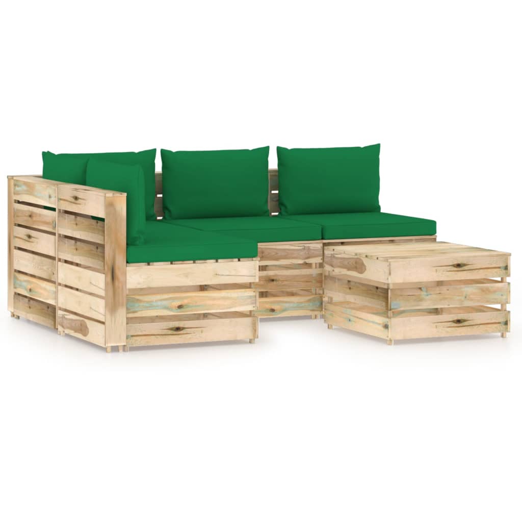 5 pcs conj. lounge jardim c/ almofadões madeira impreg. verde