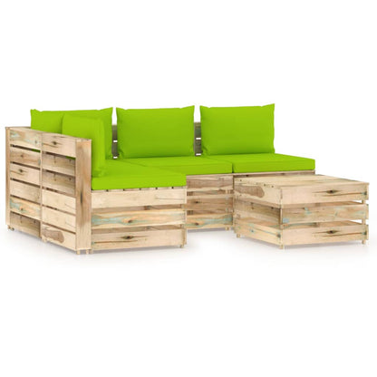 5 pcs conj. lounge jardim c/ almofadões madeira impreg. verde