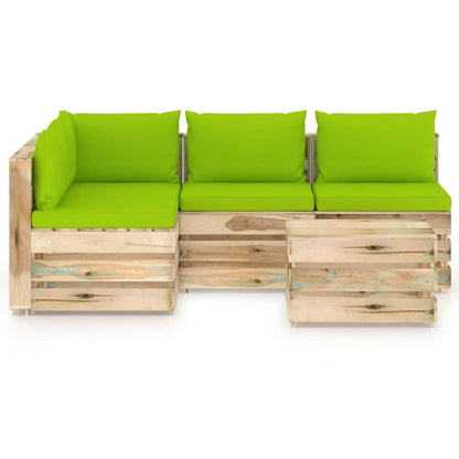 5 pcs conj. lounge jardim c/ almofadões madeira impreg. verde